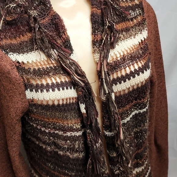 BKE Fringed Brown Sweater Open Cardigan Size Small - Picture 9 of 16
